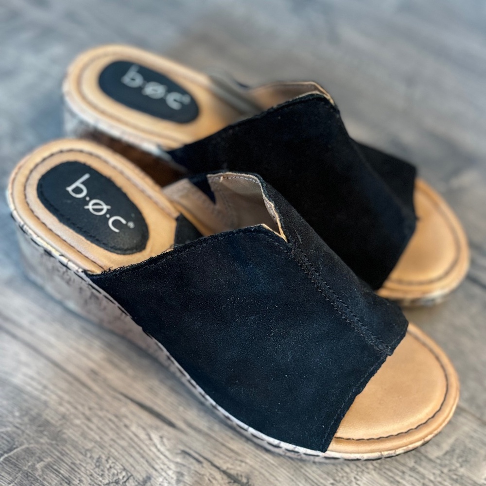 BOC by Born black suede sandals with cork wedge heel